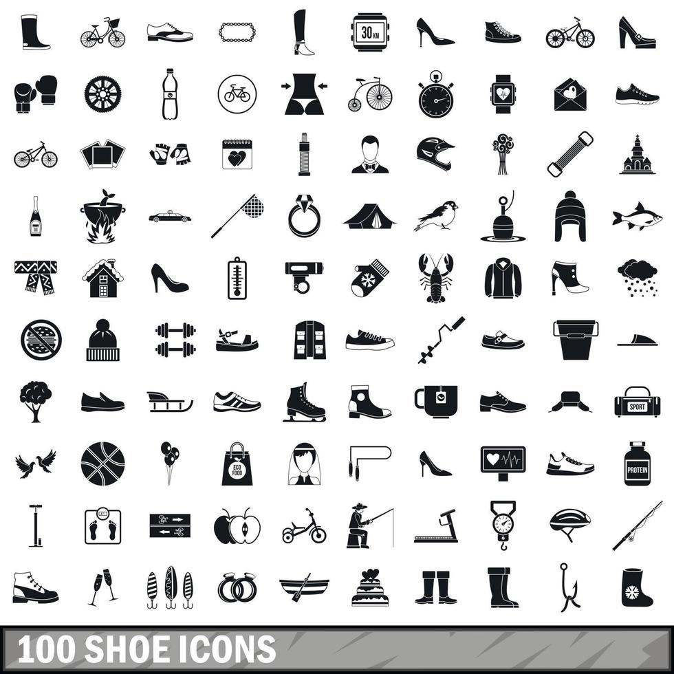 100 shoe icons set, simple style vector