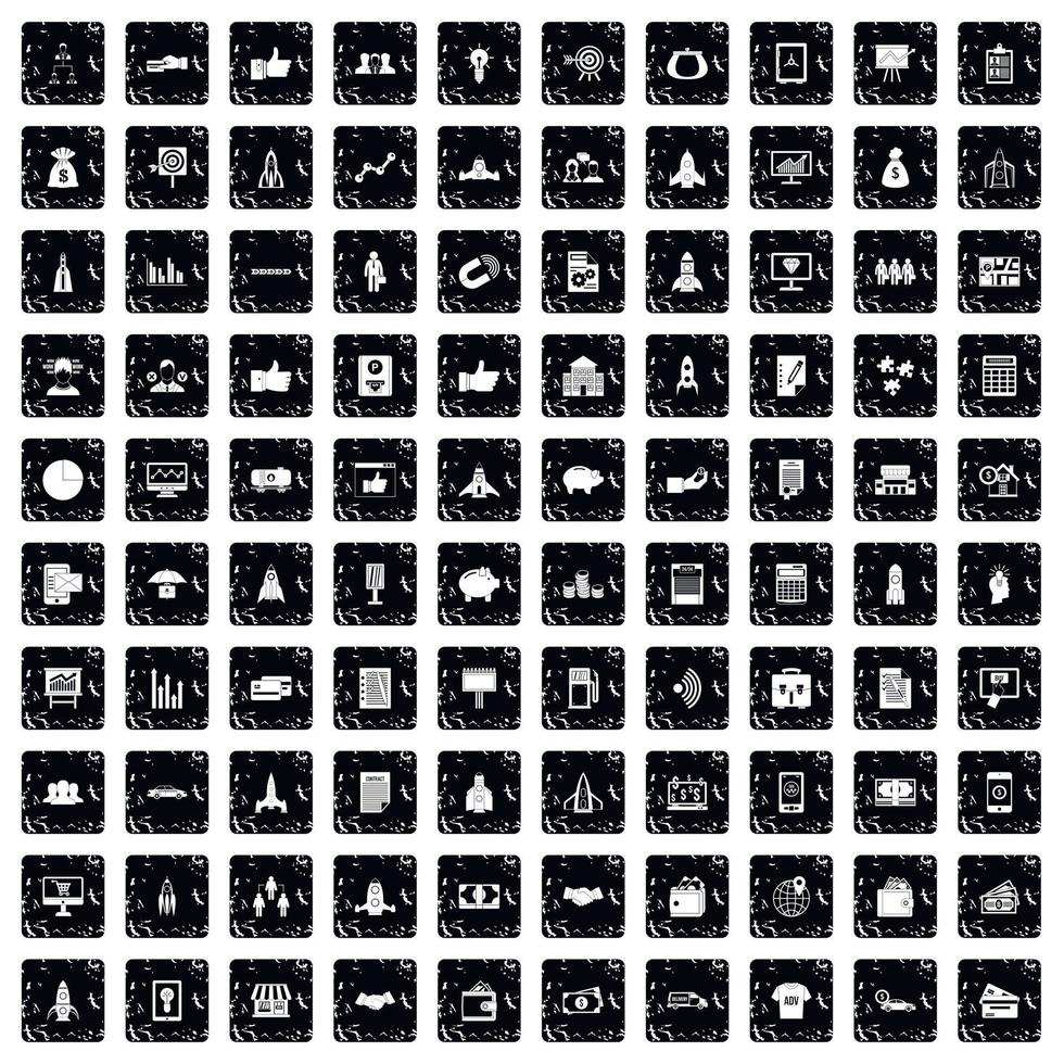 100 startup icons set, grunge style vector
