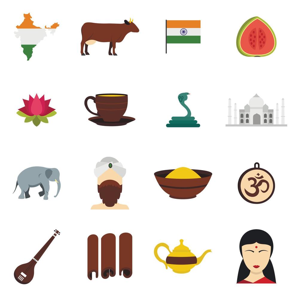 India travel icons set in flat style vector