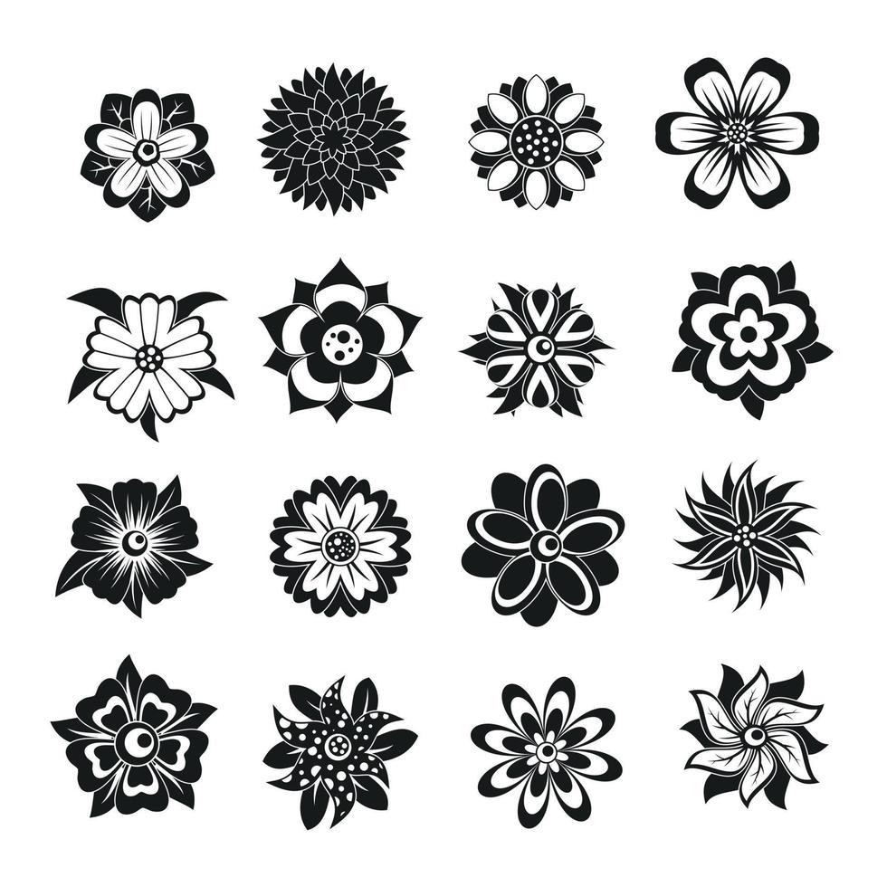 Different flowers icons set, simple style vector
