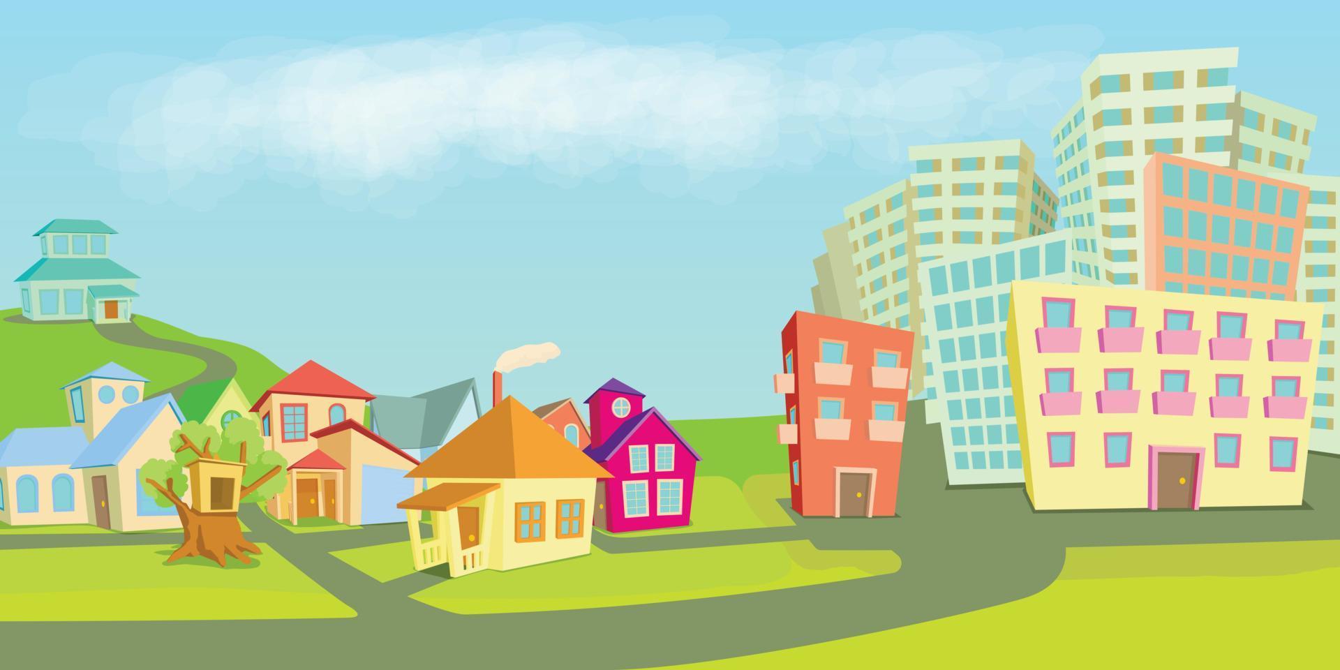 City houses horizontal banner types, cartoon style vector