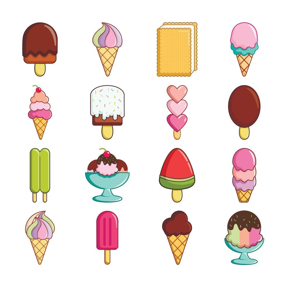 Ice cream icons set sweet, cartoon style vector
