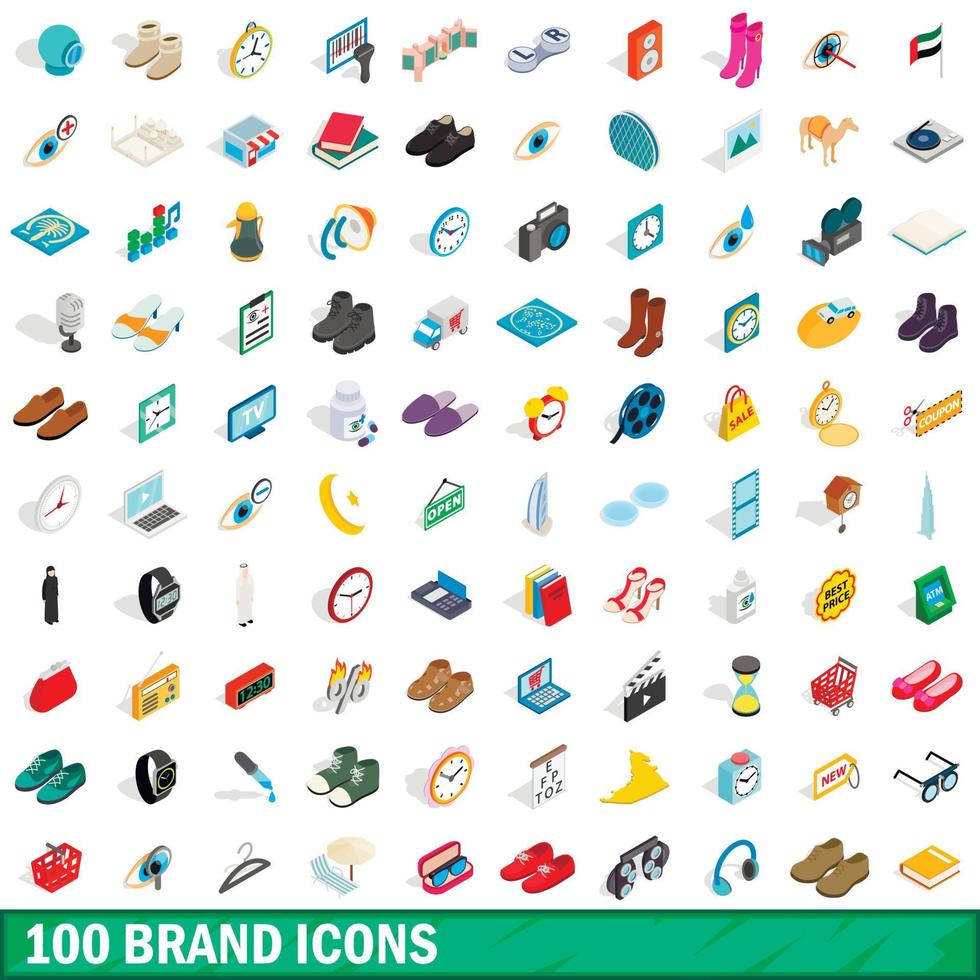 100 iconos de marca, estilo isométrico 3d vector
