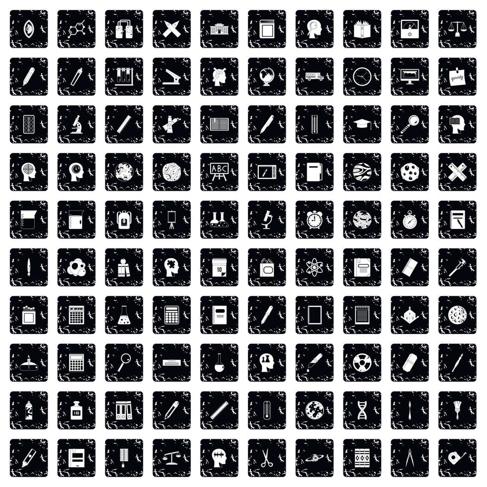 100 learning icons set, grunge style vector