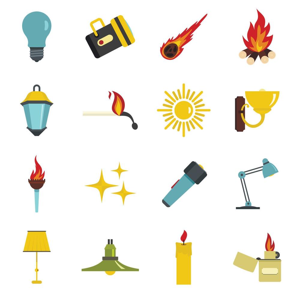 Light source symbols icons set in flat style vector