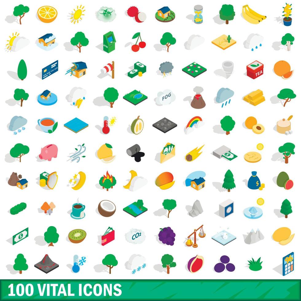 100 vital icons set, isometric 3d style vector