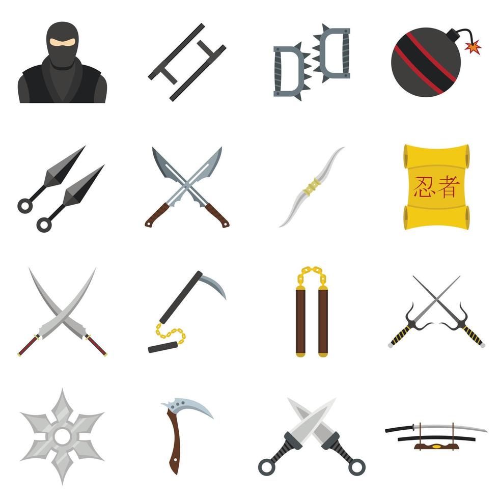 Ninja tools icons set in flat style vector
