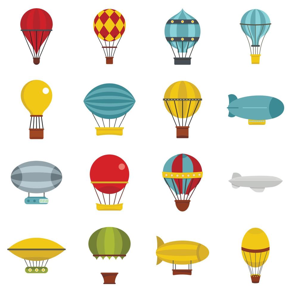 Retro balloons aircraft icons set in flat style vector