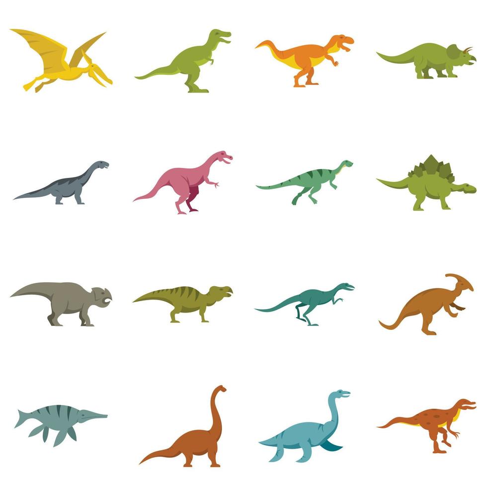 Dinosaur icons set in flat style vector