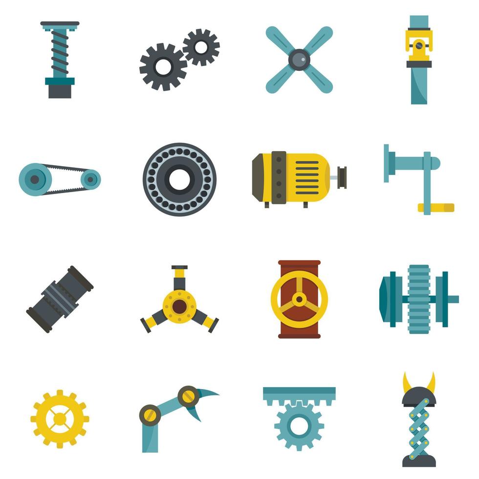 iconos de kit de mecanismos tecnológicos establecidos en estilo plano vector