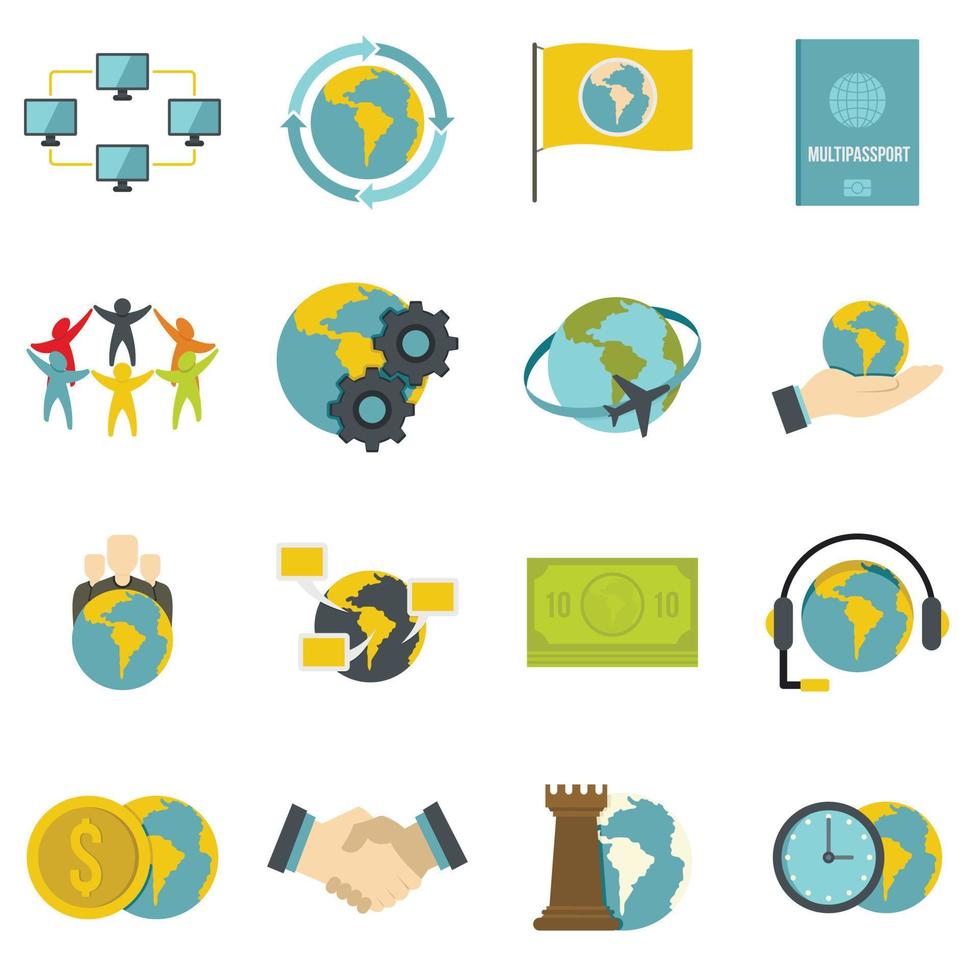 Global connections icons set in flat style vector