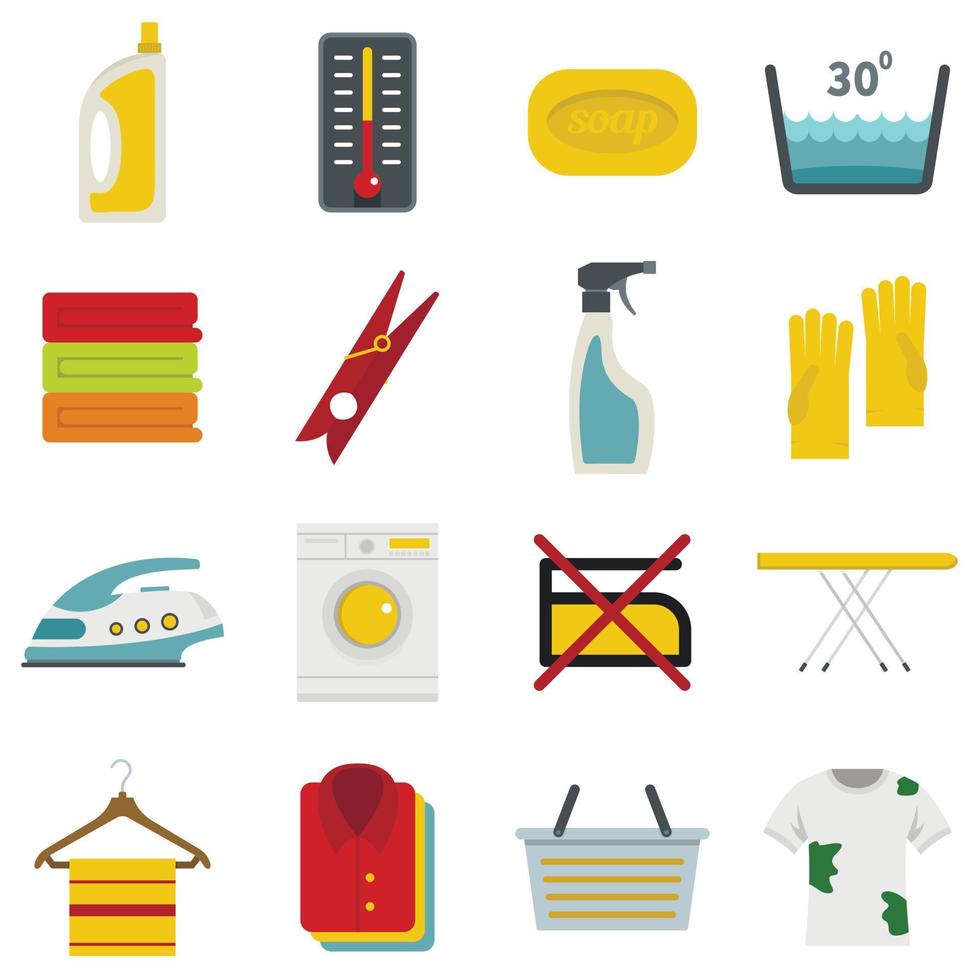 Laundry icons set in flat style vector