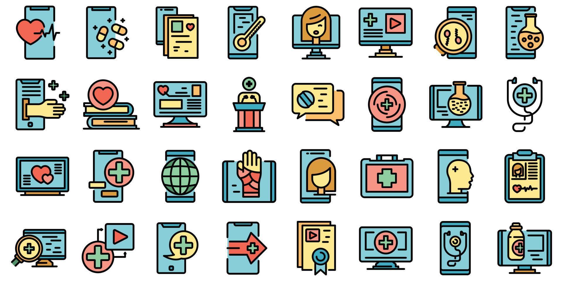 Telemedicine icons set vector flat