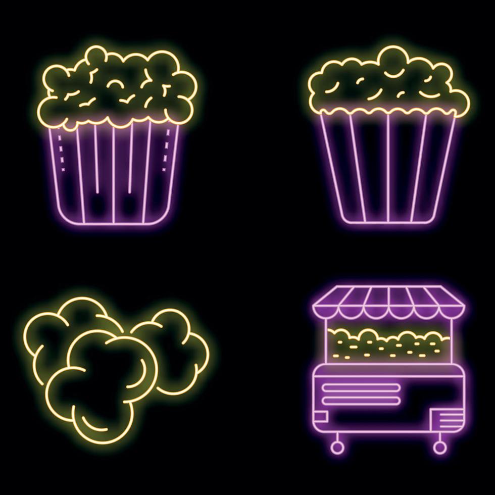 Popcorn icons set vector neon