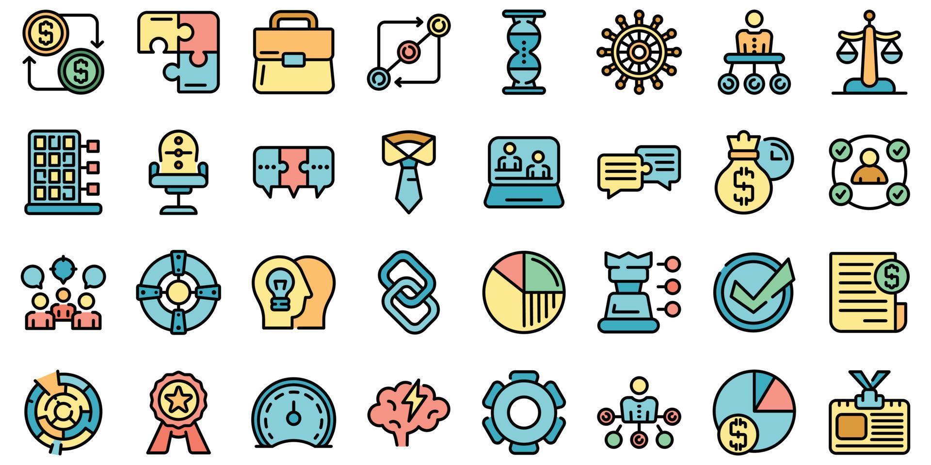 Business collaboration icons set vector flat