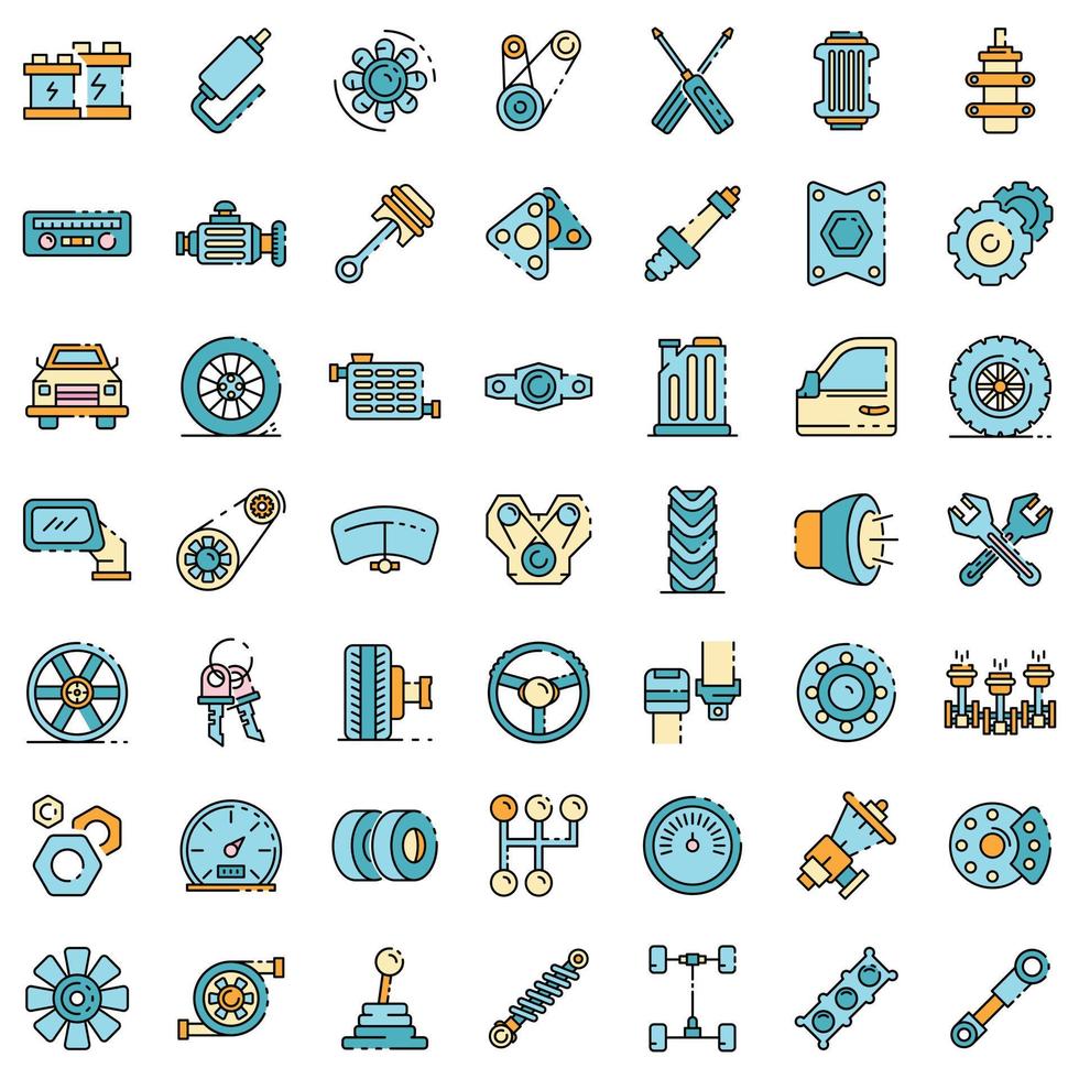 Car parts icons set line color vector