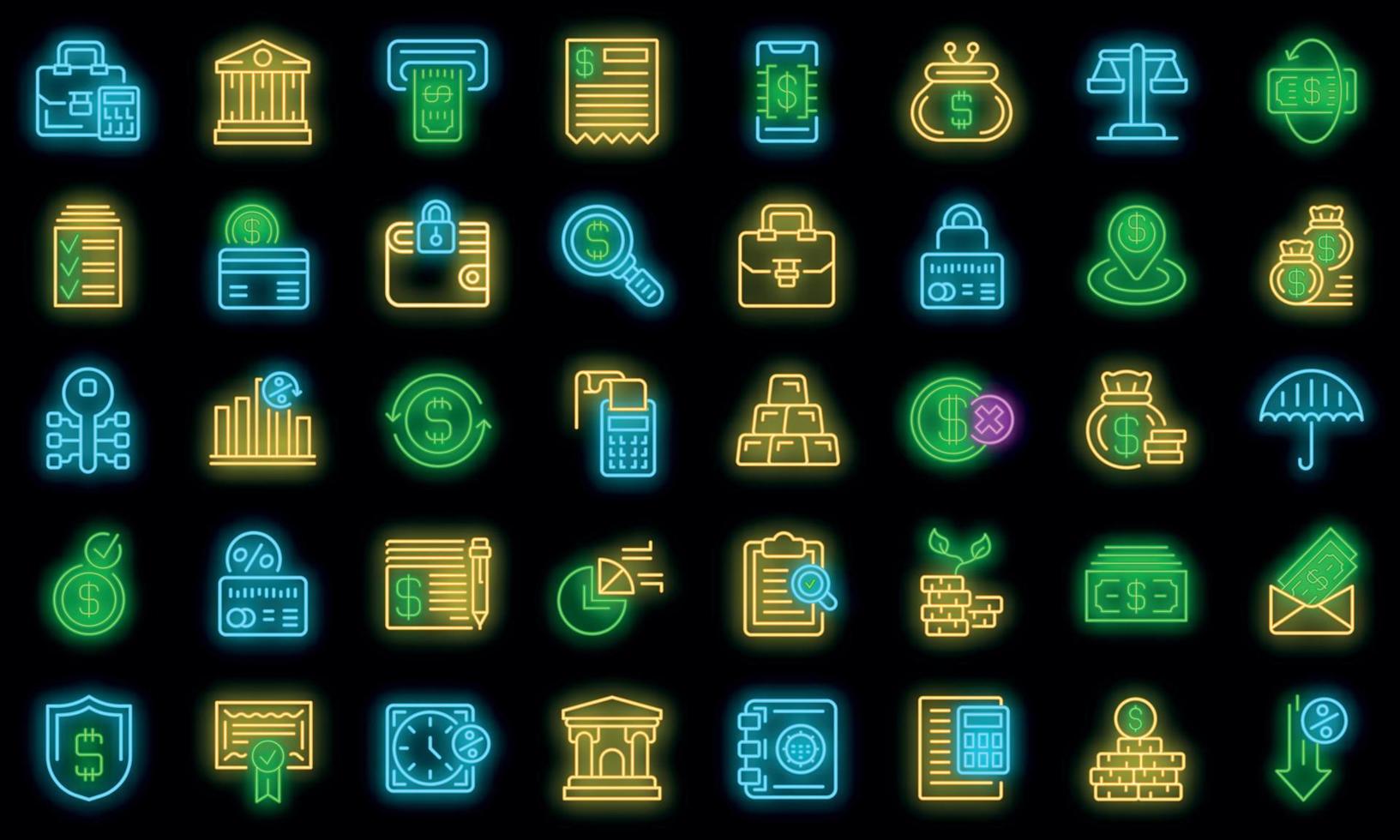 Bank icons set vector neon