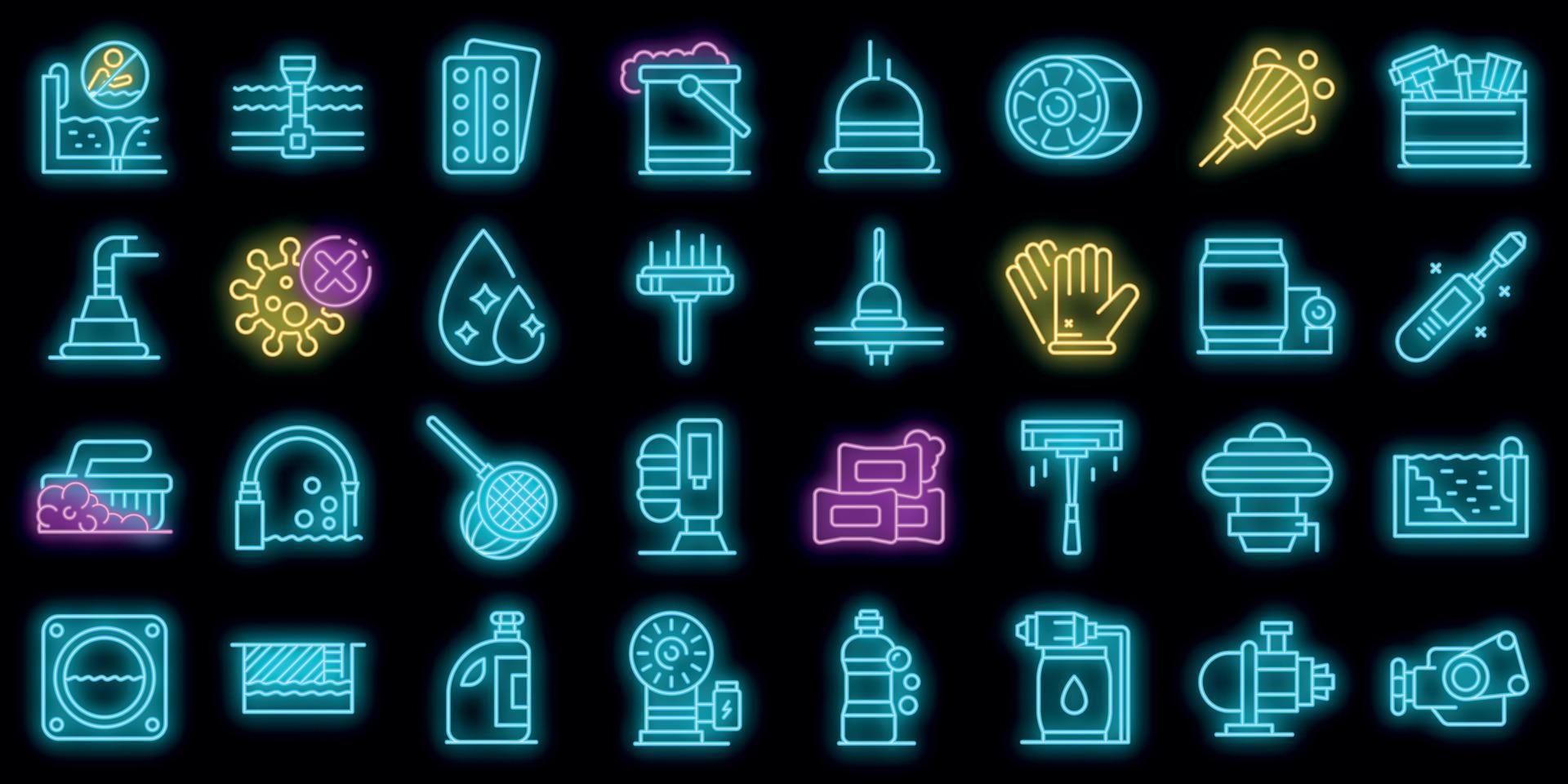 Pool cleaning icons set vector neon