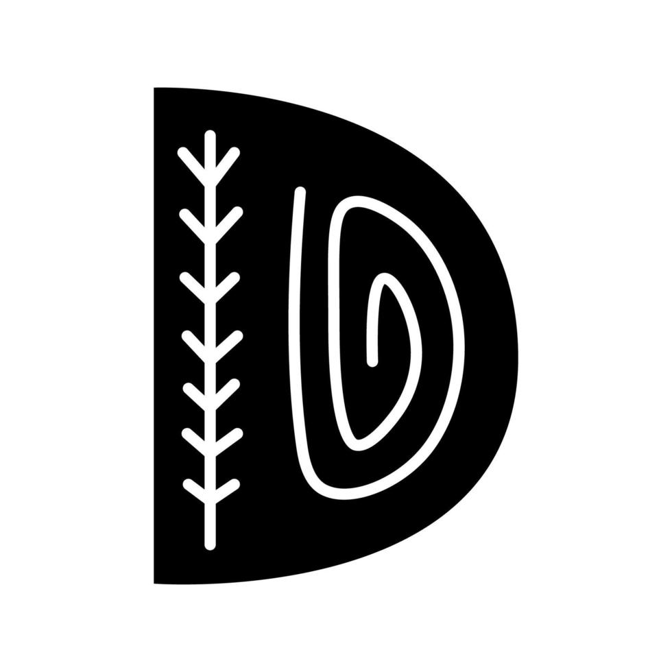 letra adornada escandinava en blanco y negro d. fuente popular. letra d en estilo escandinavo. vector
