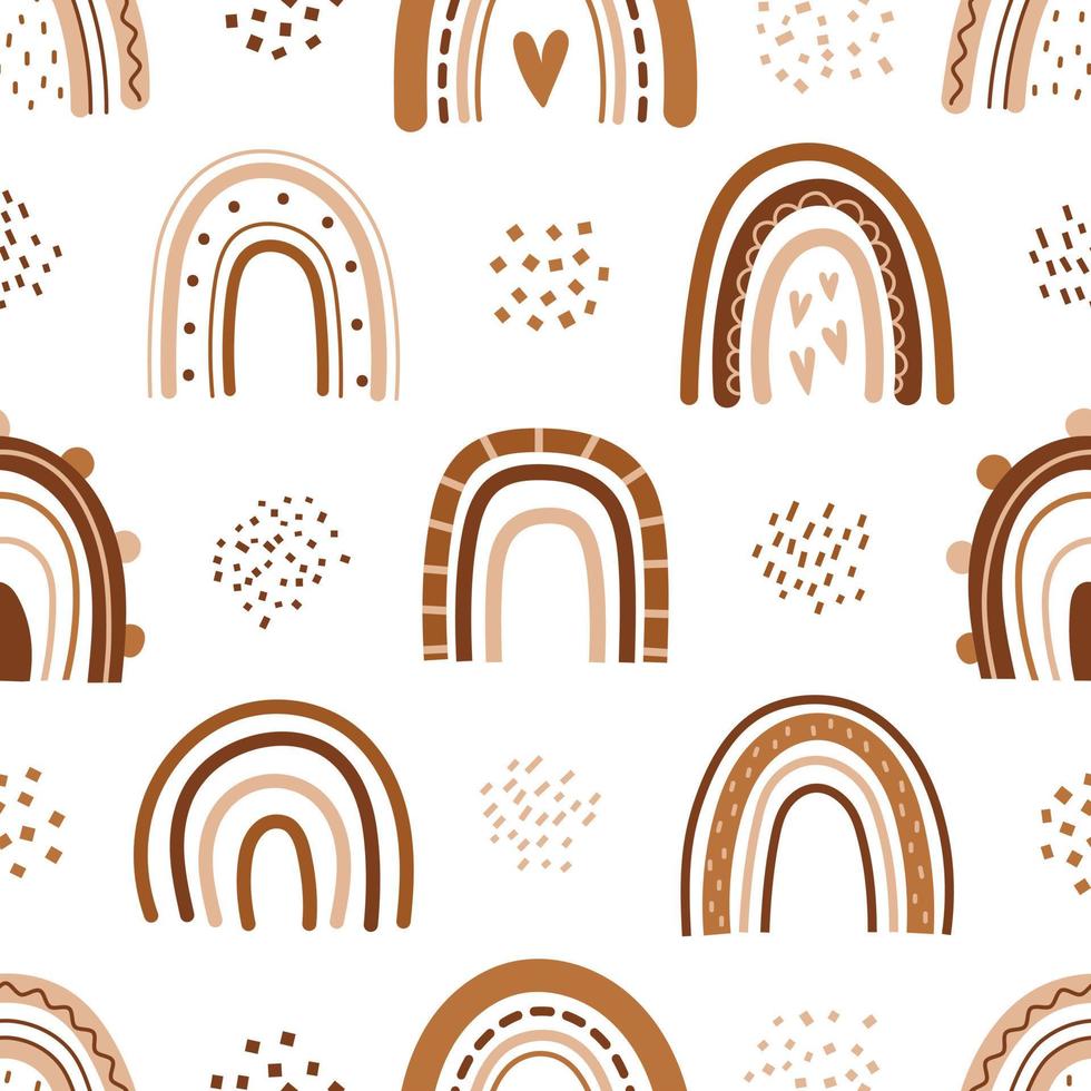 Vector seamless pattern with abstract rainbows. Boho rainbows and dots. Cute background.