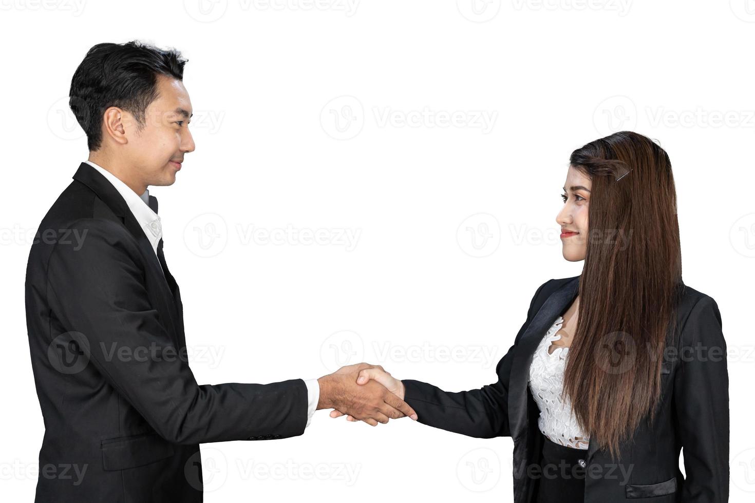 business success concept, Businessman And Businesswoman Shaking Hands. business people handshaking photo