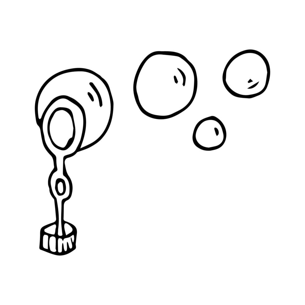 Hand drawn doodle bottle and soap bubble. Black and white clip art. Outline. vector