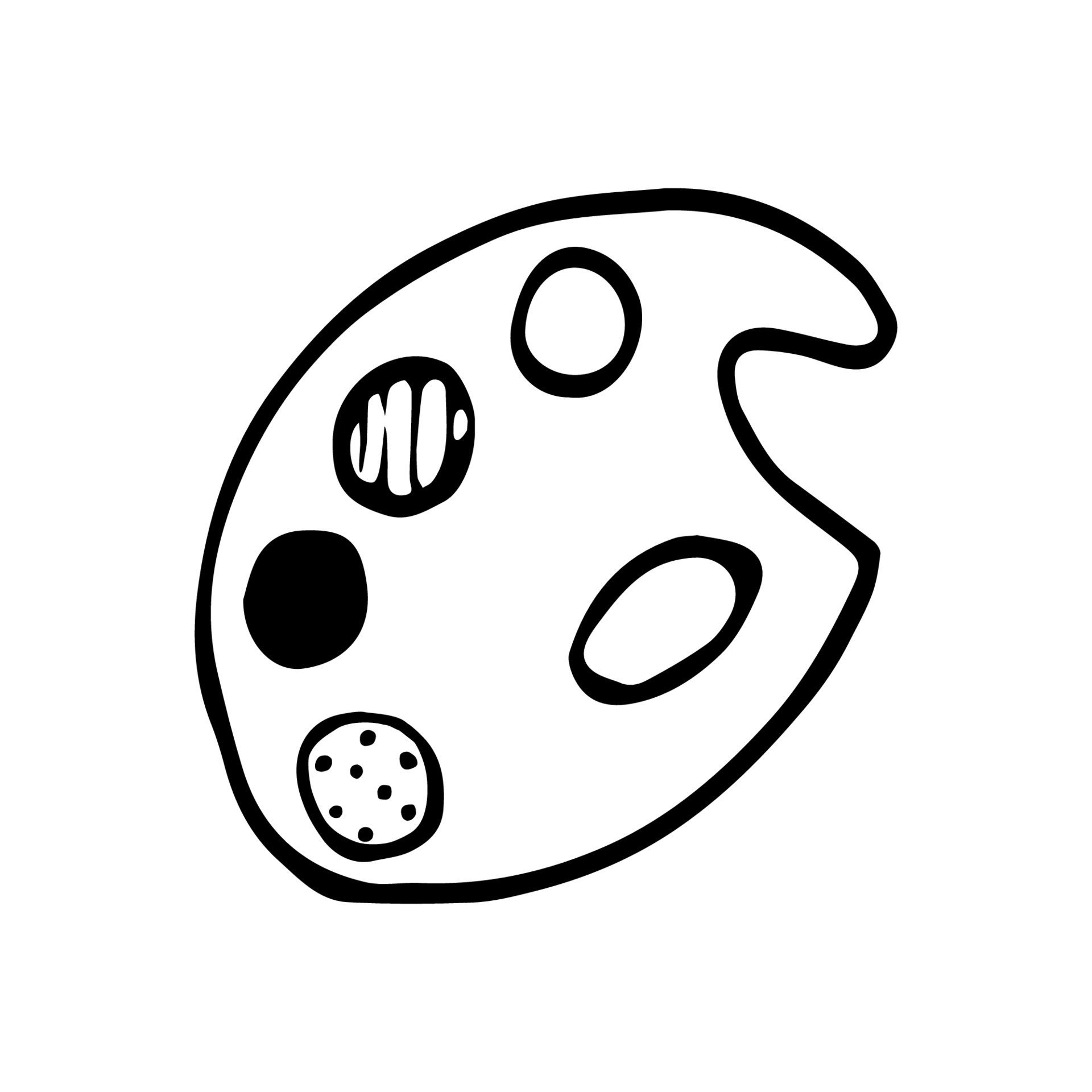 Hand drawn doodle paint palette. Vector black and white paints. Drawing material. Outline