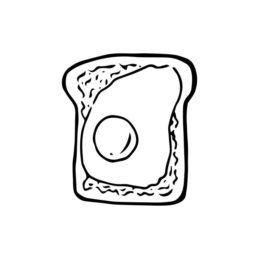 Hand drawn doodle avocado toast. Vector illustration of sandwich with egg and avocado.