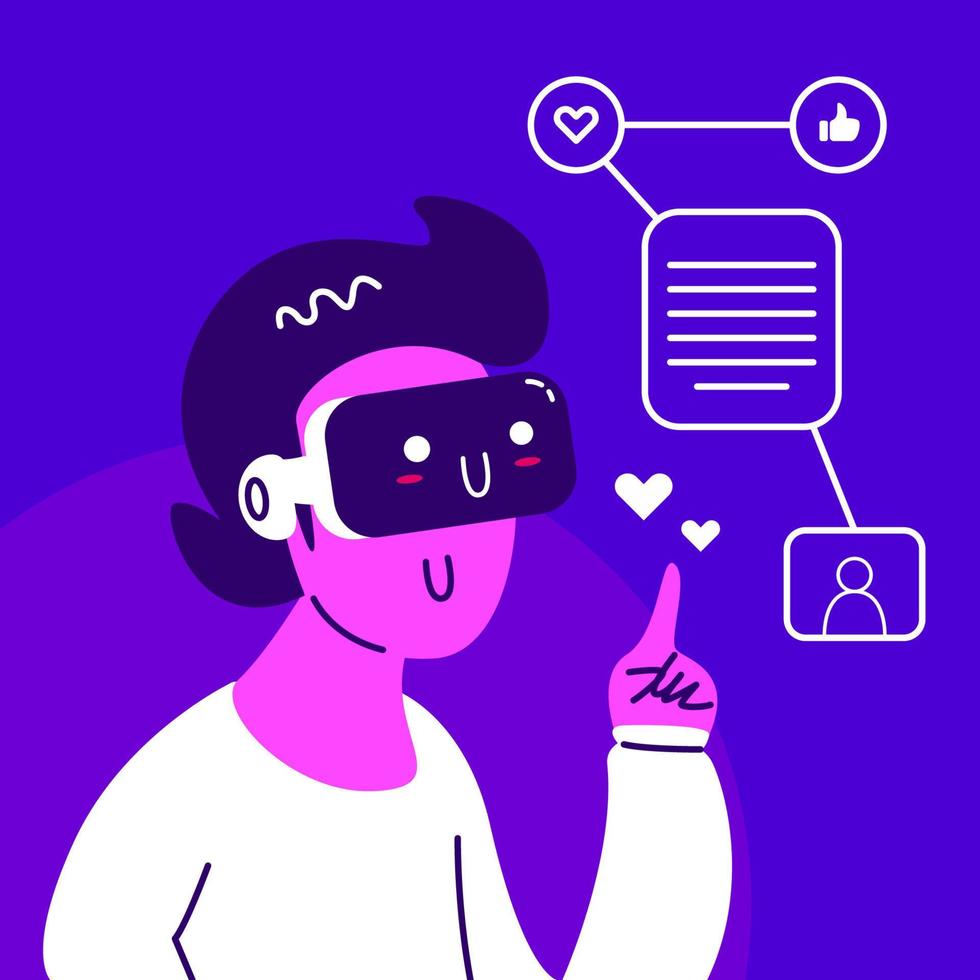 Future Man Wearing Virtual Reality to Join The Metaverse Illustration with Flat Design Style vector