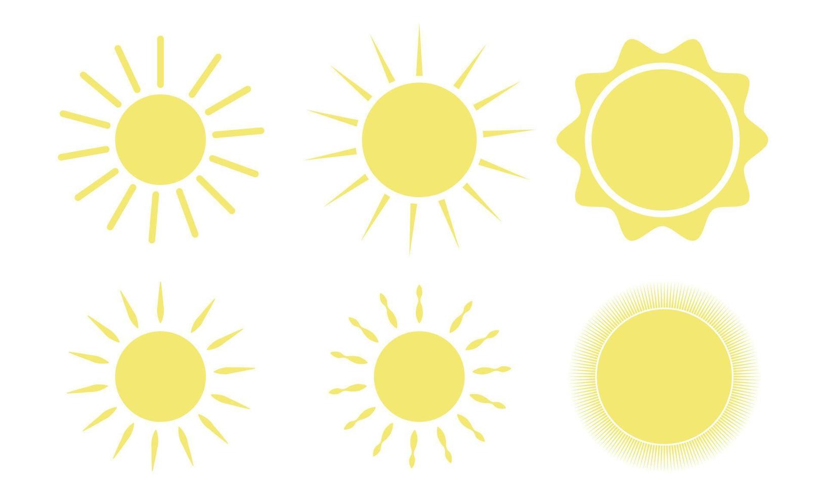 conjunto de iconos de sol luz solar, verano, ilustración de vector de colección de sol amarillo