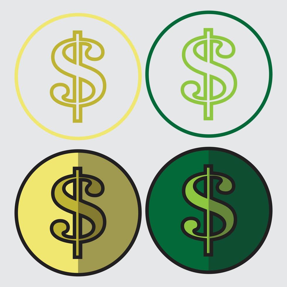 conjunto de iconos de dólar. ilustración vectorial dinero, riqueza en verde y amarillo vector