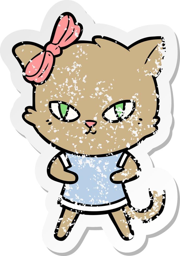 distressed sticker of a cute cartoon cat vector