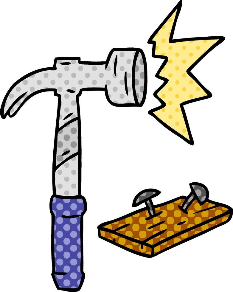 cartoon doodle of a hammer and nails vector