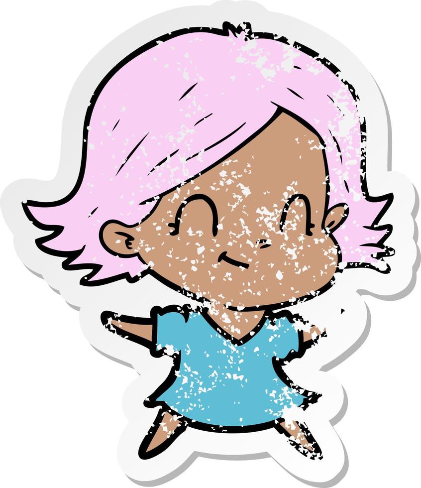 distressed sticker of a cartoon friendly girl vector