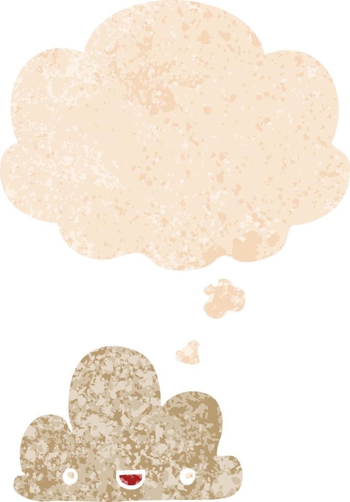 cartoon tiny happy cloud and thought bubble in retro textured style vector