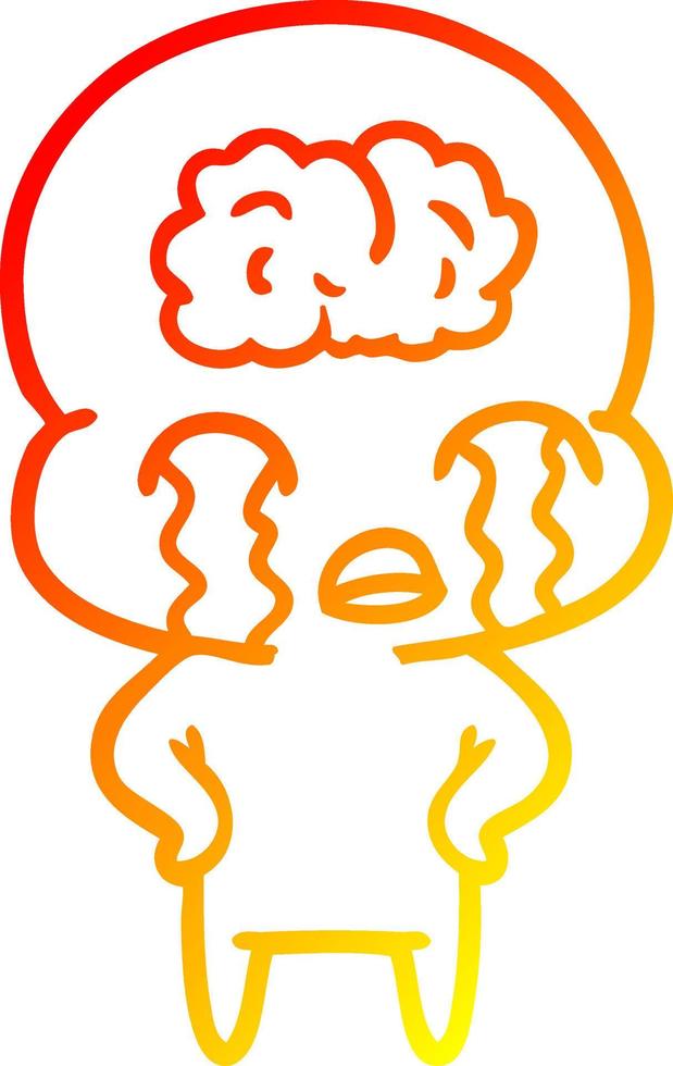 warm gradient line drawing cartoon big brain alien crying vector