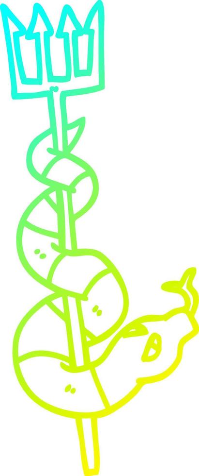 cold gradient line drawing cartoon serpent on devils fork vector
