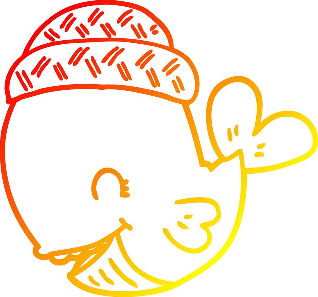 warm gradient line drawing cartoon whale wearing hat vector