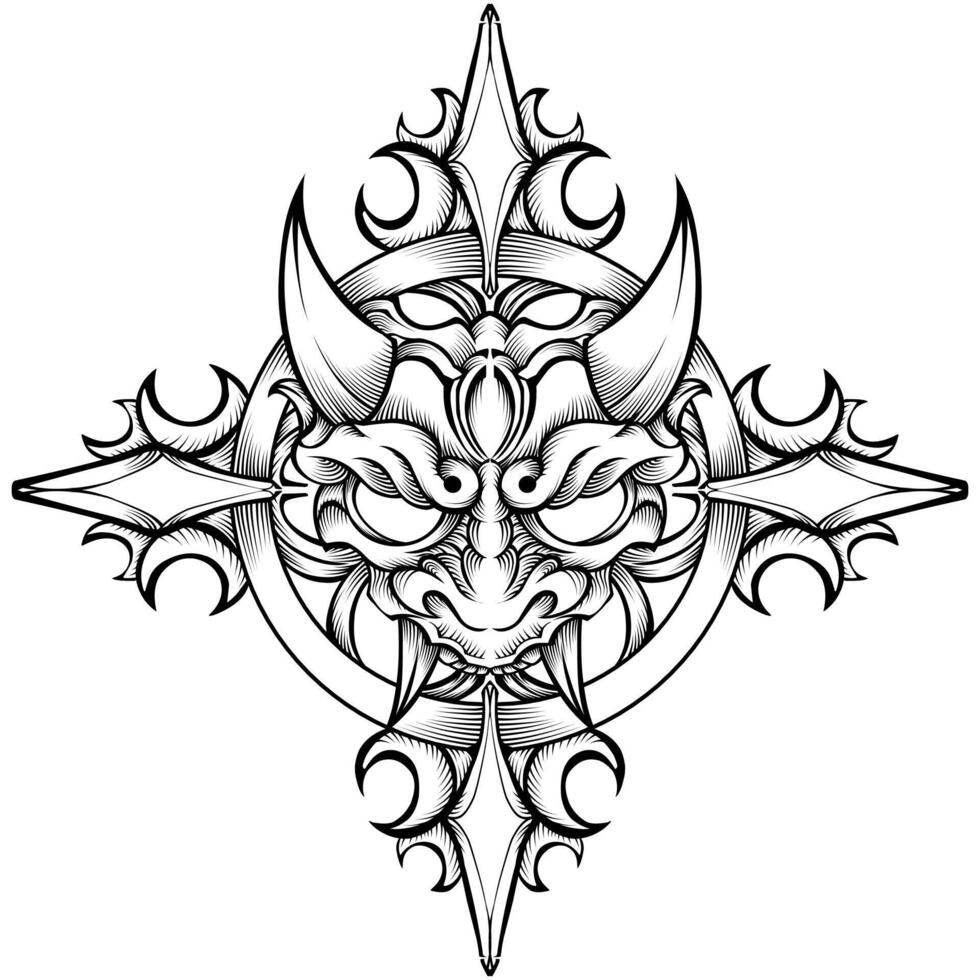 Hand drawn oni mask tattoo Vector free download