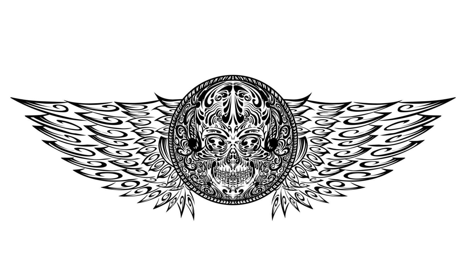 Tribal wings skull tattoo vector
