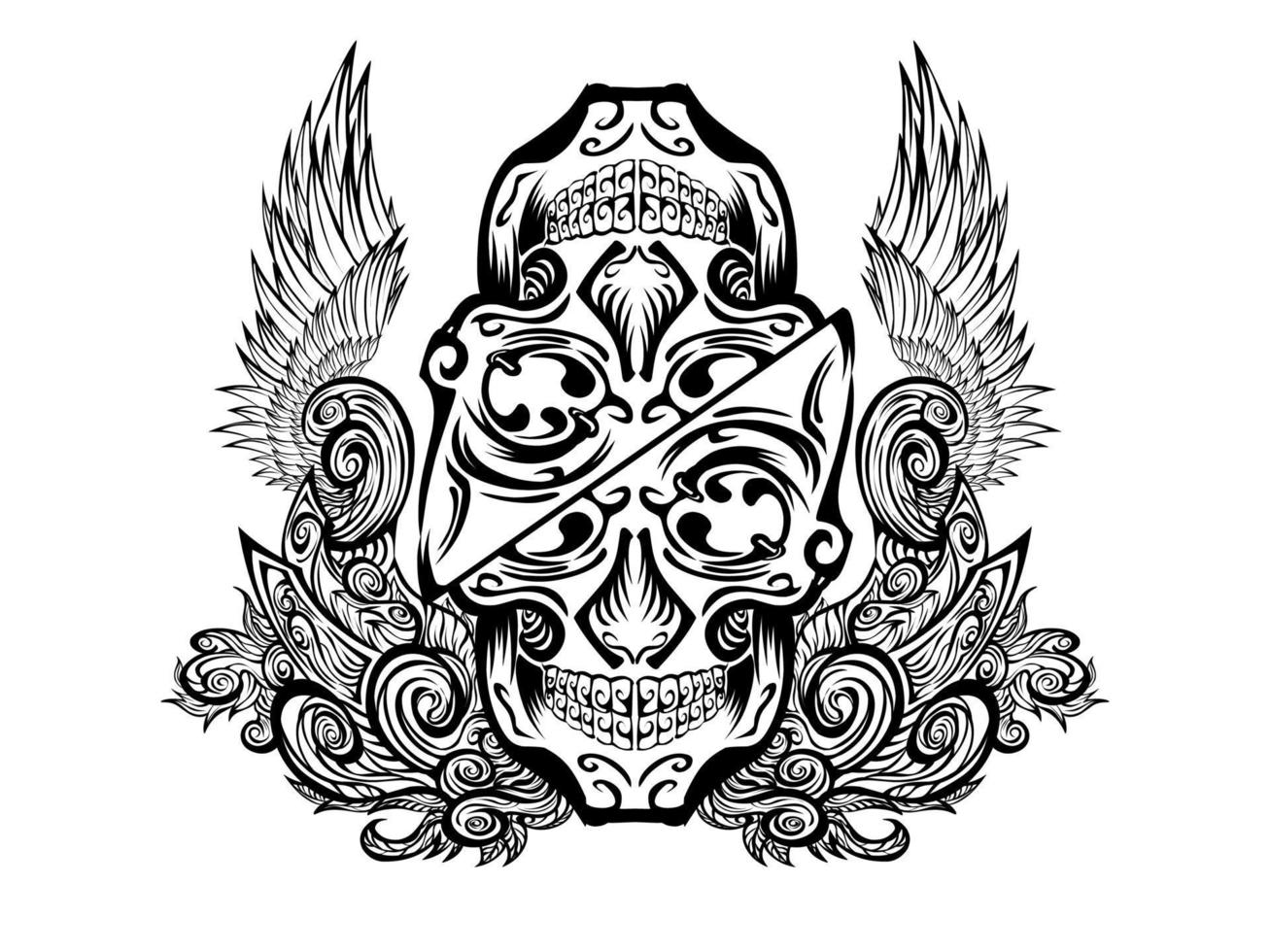 vector de tatuaje de calavera de alas tribales