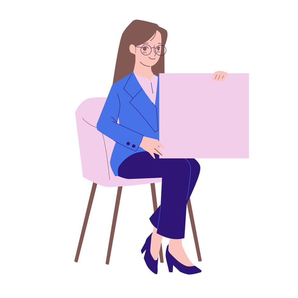 ilustraciones de vectores planos de mujeres seguras. mujer de presentación, mujer de negocios y trabajadora de oficina exitosa. chica contratando. personajes de dibujos animados de jóvenes.