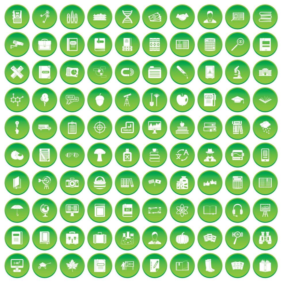 100 book icons set green circle vector