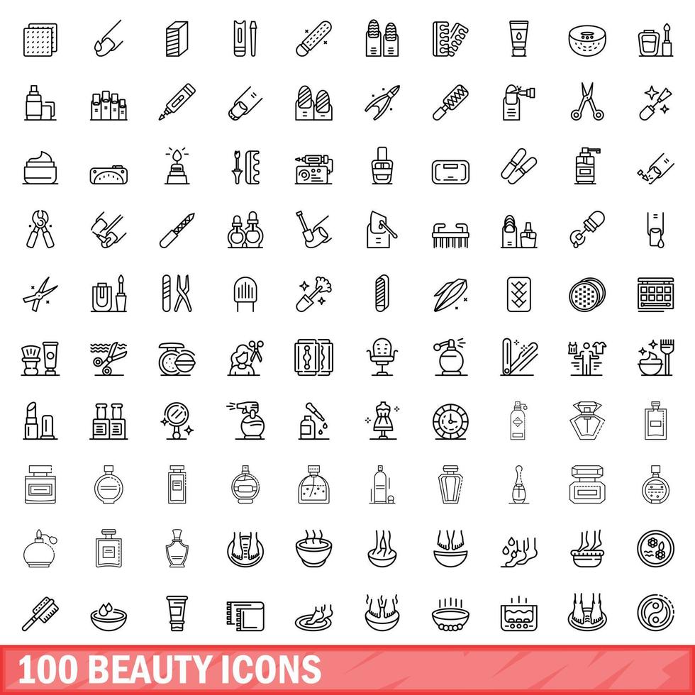 100 iconos de belleza, estilo de esquema vector