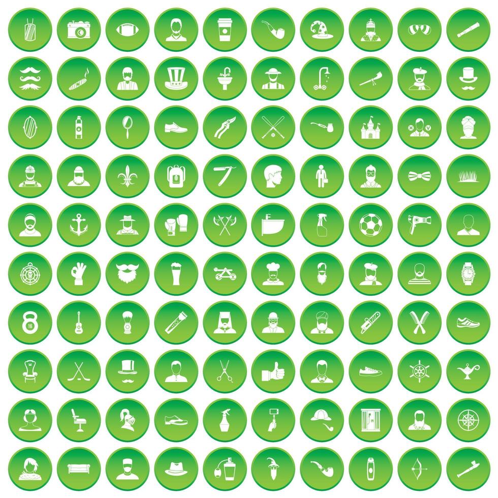 100 beard icons set green circle vector