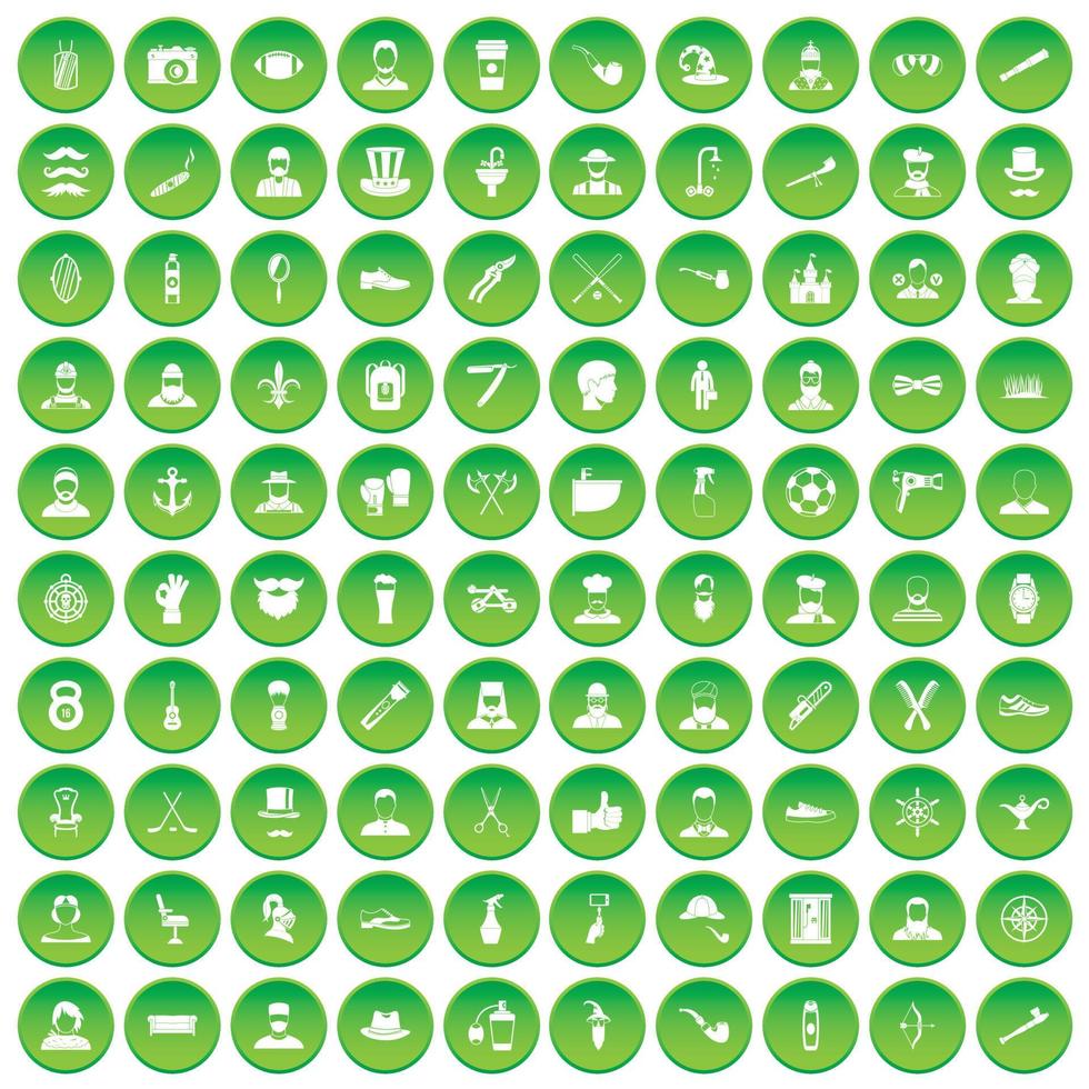 100 iconos de barba establecer círculo verde vector