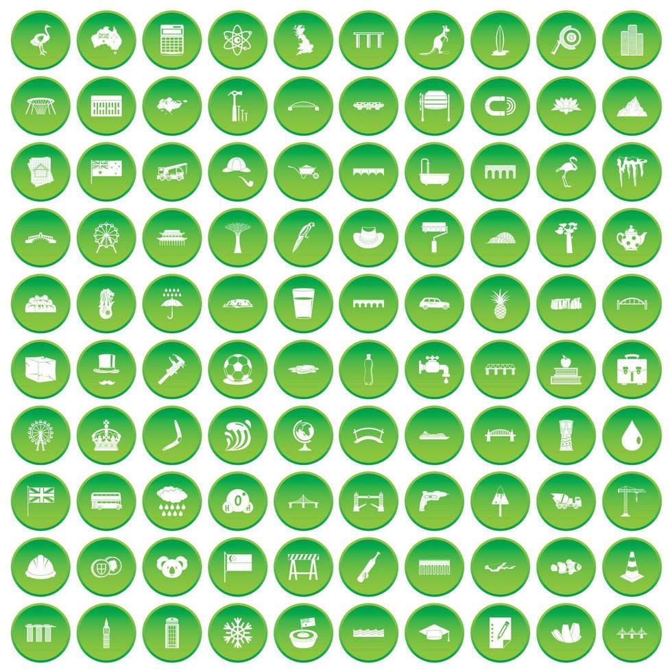 100 iconos de puente establecer círculo verde vector