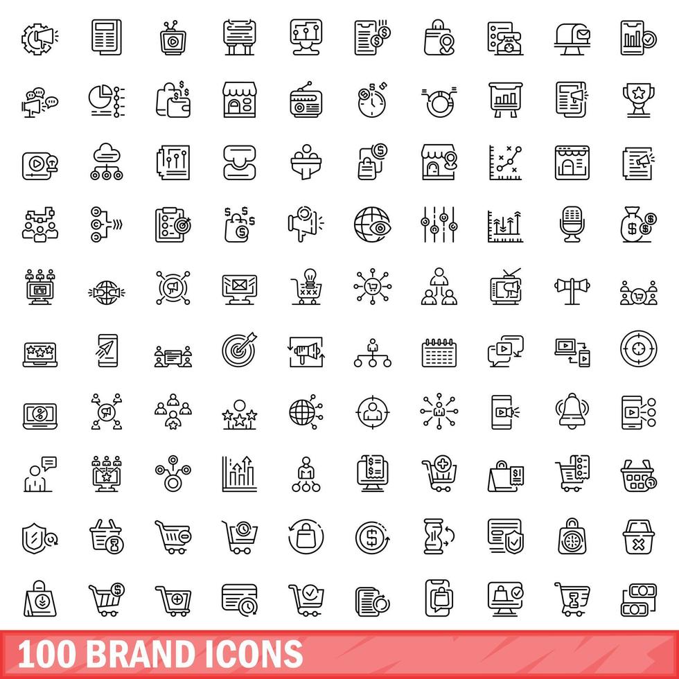 100 brand icons set, outline style vector