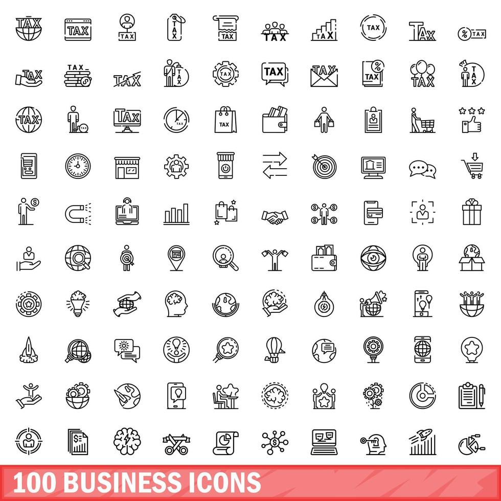 100 business icons set, outline style vector
