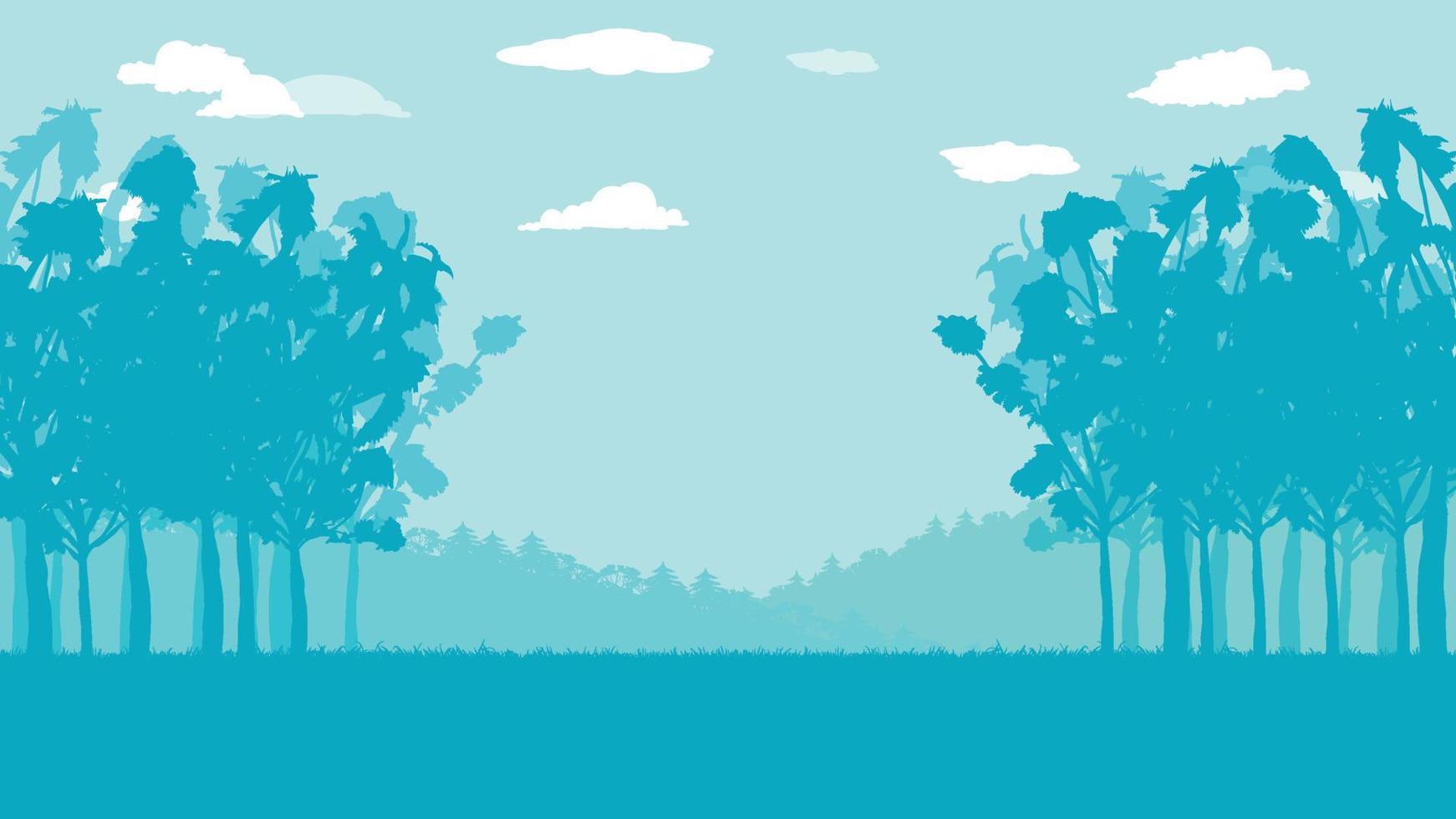 flat cartoon of tree in the forest and mountain vector